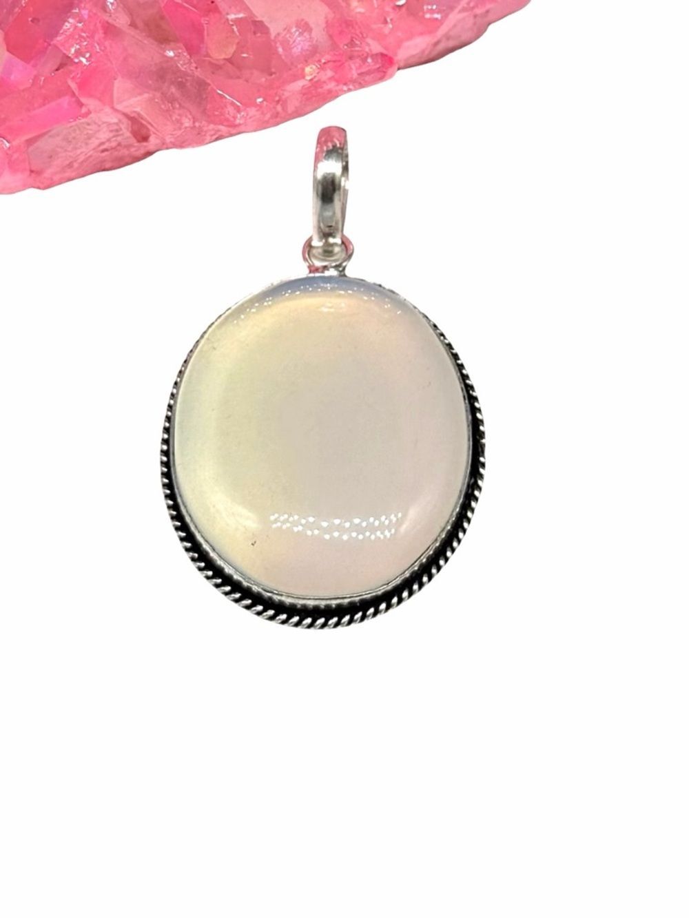 Opalite Necklace Pendant 925 Sterling Silver Overlay Oval Crystal Jewelry
